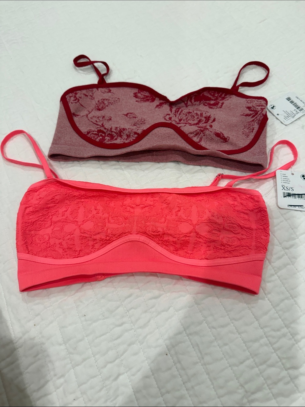 Free People Lace Bandeau Bralette Duo - Coral Pink & Burgundy